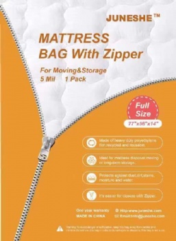 JUNESHE Reusable Full Mattress Bag for Moving and Storage - Strong Zipper Closure Mattress Cover - 5 Mil Heavy Duty Waterproof Mattress Protector-Tear Resistant,77x56x14 inches,1 Pack