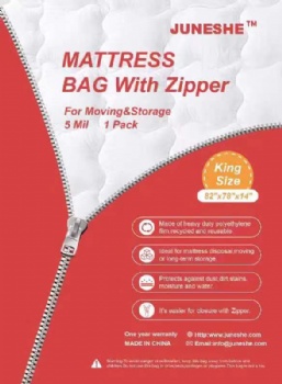 JUNESHE Reusable King Mattress Bag for Moving and Storage - Strong Zipper Closure Mattress Cover - 5 Mil Heavy Duty Waterproof Mattress Protector-Tear Resistant,82x78x14 inches,1 Pack