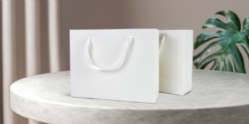 White paper gift bags with ribbon