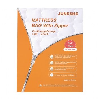 JUNESHE 2 Pack Reusable Mattress Bags-Full Size Mattress Storage Bag- Strong Zippered Mattress Moving Bags, Mattress Protector, 5 Mil Heavy Duty Mattress Cover,77x56x14 inches