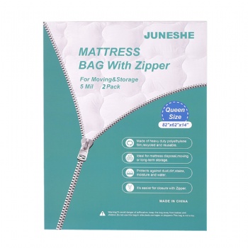 JUNESHE 2 Pack Reusable Mattress Bags-Queen Size Mattress Storage Bag- Strong Zippered Mattress Moving Bags, Mattress Protector, 5 Mil Heavy Duty Mattress Cover,82x62x14 inches